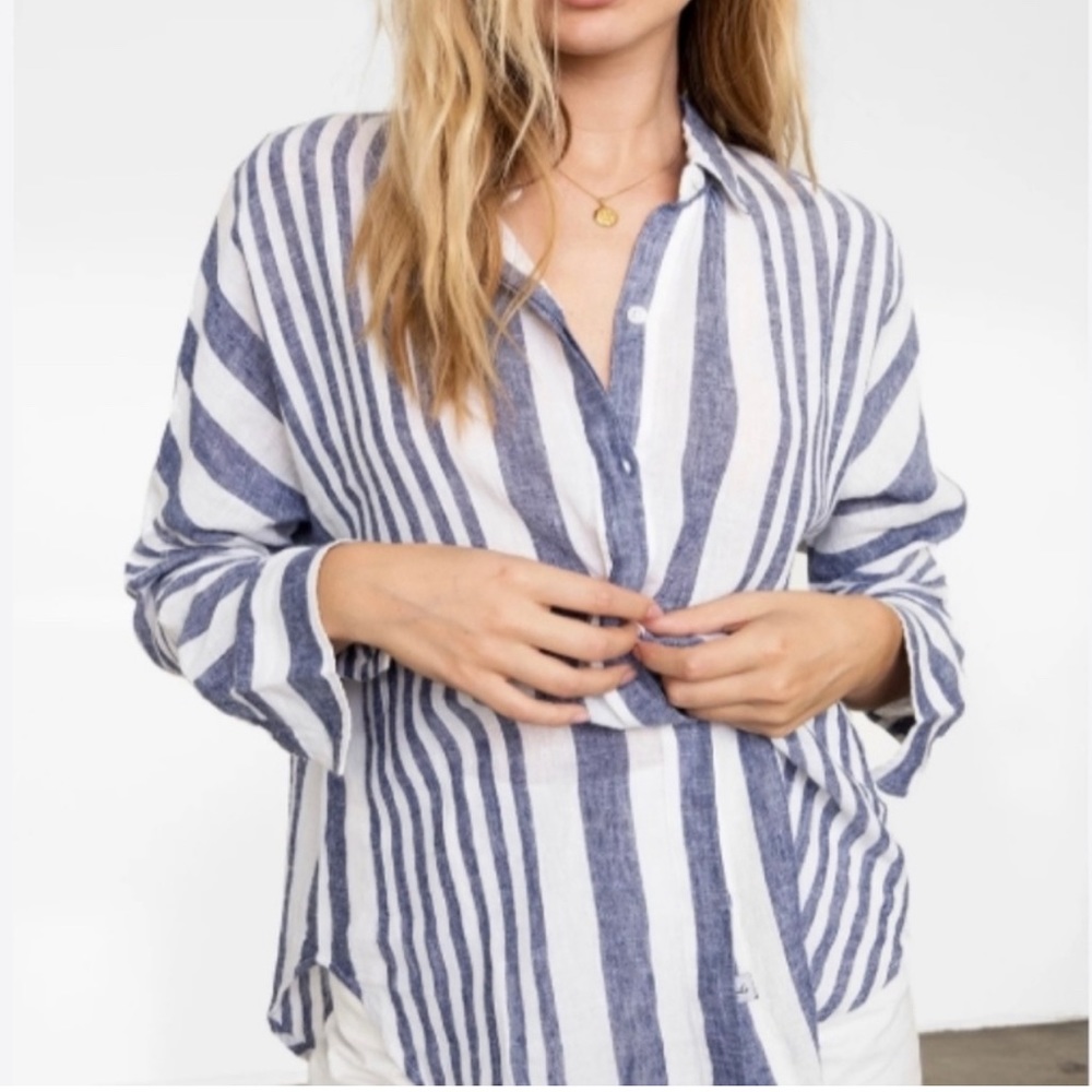 Rails Alyssa Bay Stripe Top Buttons Down Linen Sh… - image 2